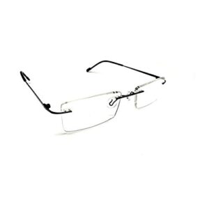 BRANDWISH Rectangle Rimless Frame Reading Glasses Near Vision Glasses- Unisex with Pouch-Black Color-Power